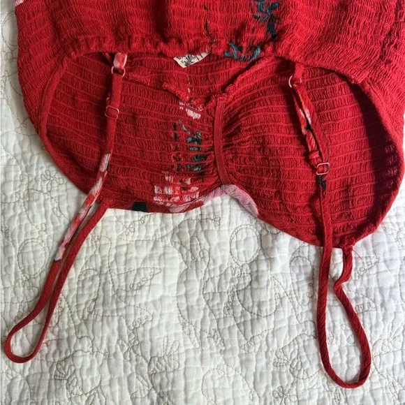 Free People Beau Red Floral Print Smocked Maxi Dress - Picture 6 of 8